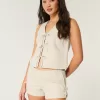Linen-Blend Side Bow Soft Shorts,Linen-Blend Side Bow Soft Shorts Linen-Blend Side Bow Soft Shorts,Linen-Blend Side Bow Soft Shorts