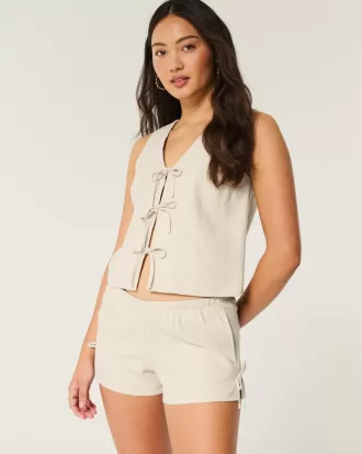 Linen-Blend Side Bow Soft Shorts,Linen-Blend Side Bow Soft Shorts Linen-Blend Side Bow Soft Shorts,Linen-Blend Side Bow Soft Shorts