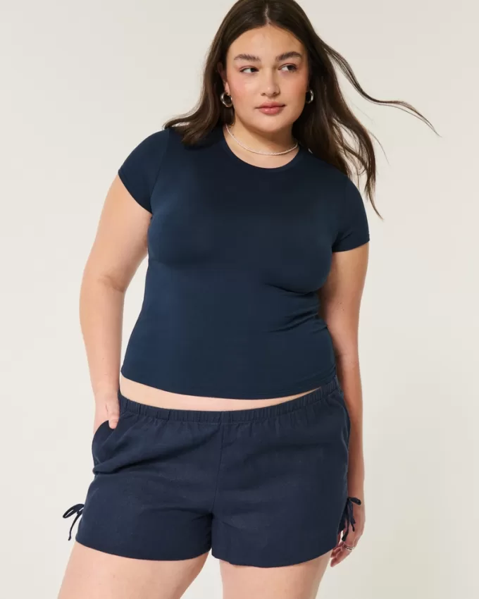 Linen-Blend Side Bow Soft Shorts,Linen-Blend Side Bow Soft Shorts Linen-Blend Side Bow Soft Shorts,Linen-Blend Side Bow Soft Shorts