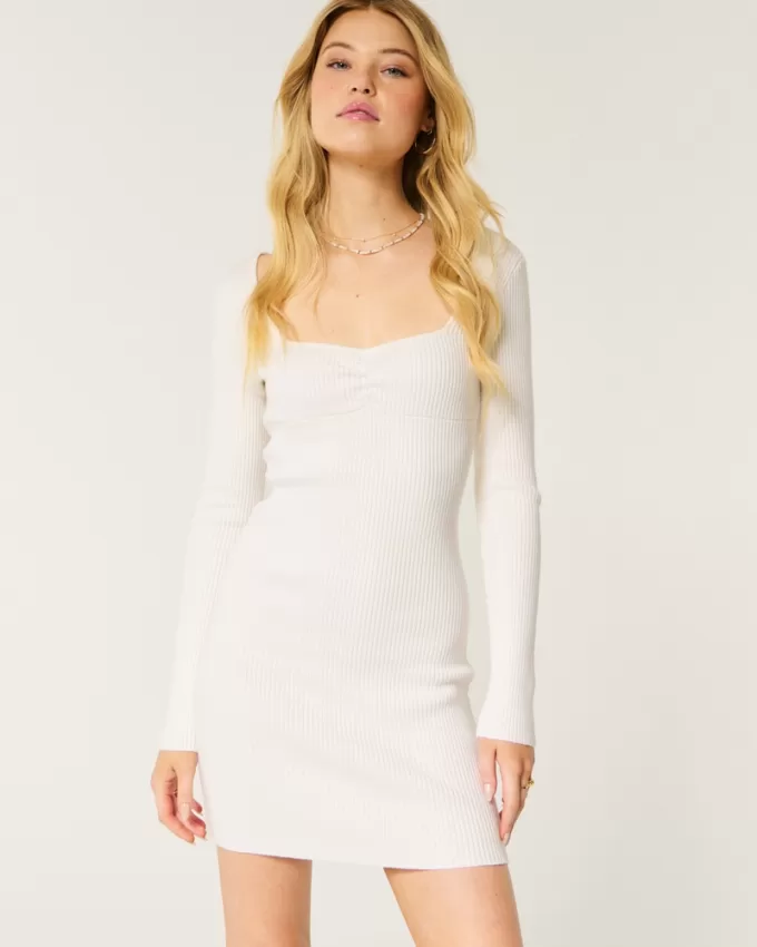 Long-Sleeve Cinch Bust Open-Back Sweater Dress,Long-Sleeve Cinch Bust Open-Back Sweater Dress Long-Sleeve Cinch Bust Open-Back Sweater Dress,Long-Sleeve Cinch Bust Open-Back Sweater Dress