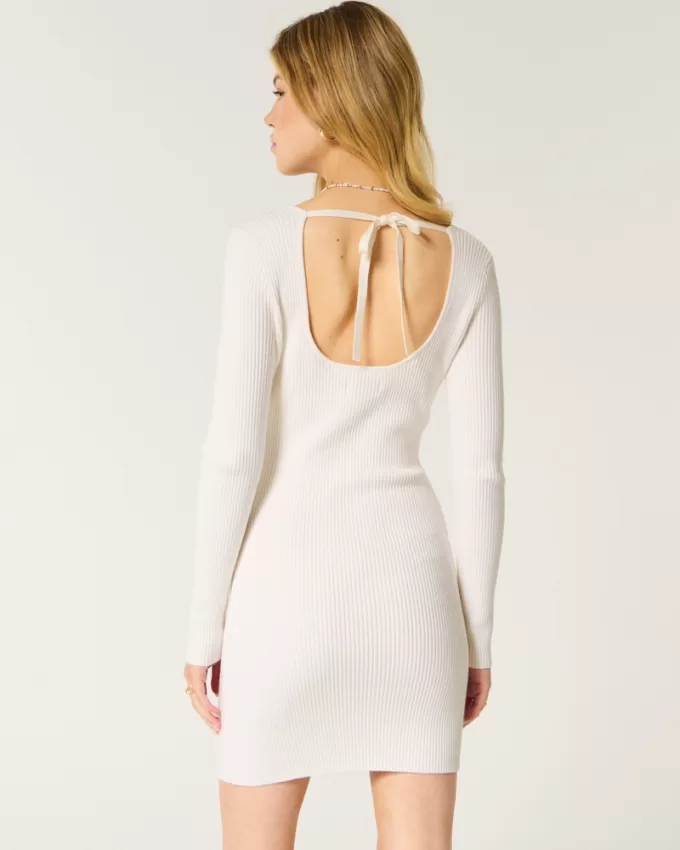 Long-Sleeve Cinch Bust Open-Back Sweater Dress,Long-Sleeve Cinch Bust Open-Back Sweater Dress Long-Sleeve Cinch Bust Open-Back Sweater Dress,Long-Sleeve Cinch Bust Open-Back Sweater Dress