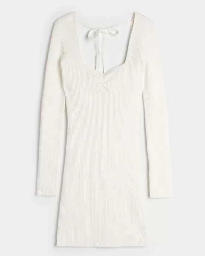 Long-Sleeve Cinch Bust Open-Back Sweater Dress,Long-Sleeve Cinch Bust Open-Back Sweater Dress Long-Sleeve Cinch Bust Open-Back Sweater Dress,Long-Sleeve Cinch Bust Open-Back Sweater Dress