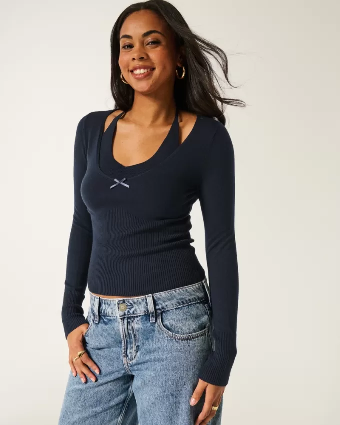 Long-Sleeve Halter Tie Sweater,Long-Sleeve Halter Tie Sweater Long-Sleeve Halter Tie Sweater,Long-Sleeve Halter Tie Sweater