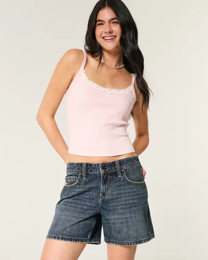 Low-Rise Dark Wash Baggy Denim Shorts 5″,Low-Rise Dark Wash Baggy Denim Shorts 5″