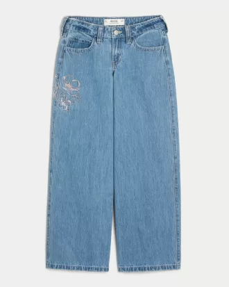 Low-Rise Floral Embroidered Medium Wash Super Baggy Jeans,Low-Rise Floral Embroidered Medium Wash Super Baggy Jeans Low-Rise Floral Embroidered Medium Wash Super Baggy Jeans,Low-Rise Floral Embroidered Medium Wash Super Baggy Jeans