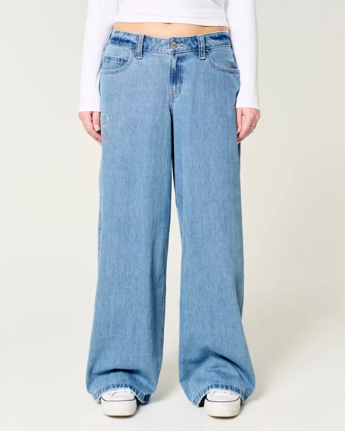 Low-Rise Floral Embroidered Medium Wash Super Baggy Jeans,Low-Rise Floral Embroidered Medium Wash Super Baggy Jeans Low-Rise Floral Embroidered Medium Wash Super Baggy Jeans,Low-Rise Floral Embroidered Medium Wash Super Baggy Jeans