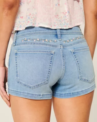 Low-Rise Light Wash Floral Embroidered Denim Shortie Shorts,Low-Rise Light Wash Floral Embroidered Denim Shortie Shorts Low-Rise Light Wash Floral Embroidered Denim Shortie Shorts,Low-Rise Light Wash Floral Embroidered Denim Shortie Shorts