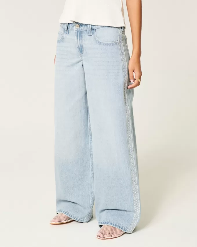 Low-Rise Light Wash Lace Stripe Super Baggy Jeans,Low-Rise Light Wash Lace Stripe Super Baggy Jeans Low-Rise Light Wash Lace Stripe Super Baggy Jeans,Low-Rise Light Wash Lace Stripe Super Baggy Jeans