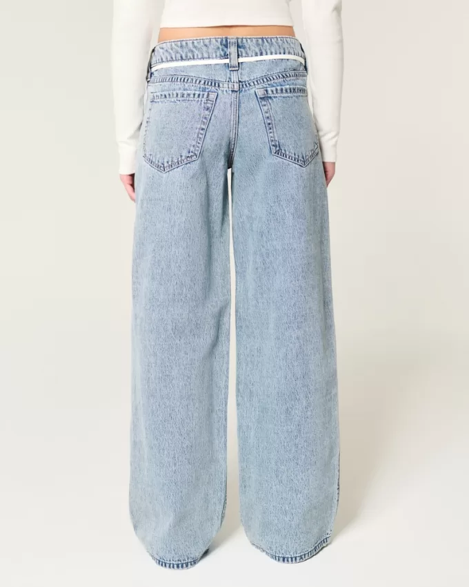 Low-Rise Light Wash Shoelace Super Baggy Jeans,Low-Rise Light Wash Shoelace Super Baggy Jeans