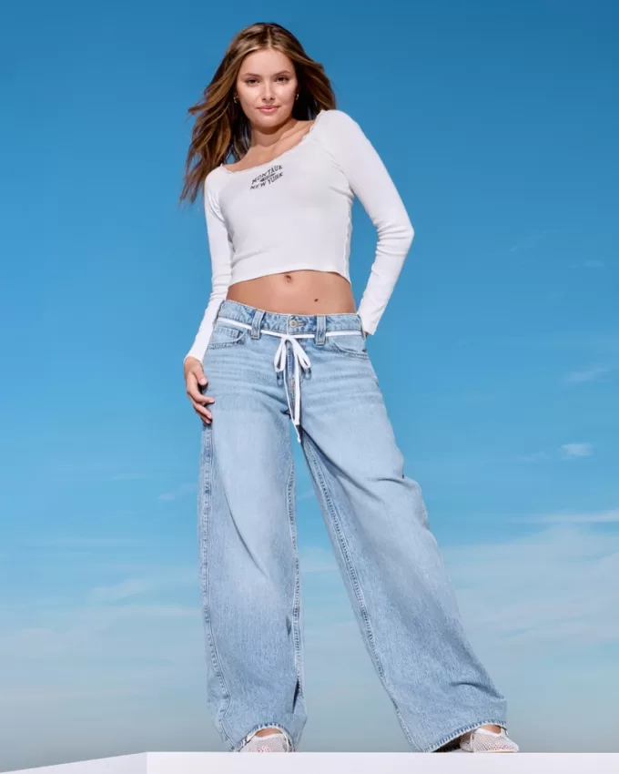 Low-Rise Light Wash Shoelace Super Baggy Jeans,Low-Rise Light Wash Shoelace Super Baggy Jeans