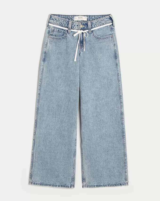 Low-Rise Light Wash Shoelace Super Baggy Jeans,Low-Rise Light Wash Shoelace Super Baggy Jeans