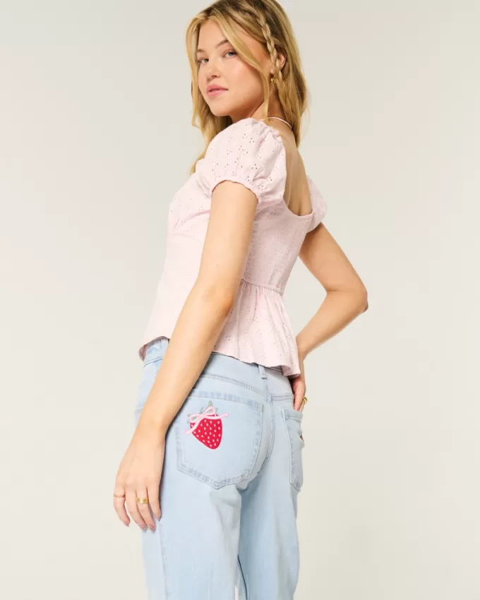 Low-Rise Light Wash Strawberry Graphic Relaxed Straight Jeans,Low-Rise Light Wash Strawberry Graphic Relaxed Straight Jeans Low-Rise Light Wash Strawberry Graphic Relaxed Straight Jeans,Low-Rise Light Wash Strawberry Graphic Relaxed Straight Jeans