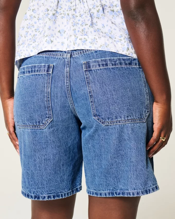 Low-Rise Medium Dark Wash Baggy Jort,Low-Rise Medium Dark Wash Baggy Jort