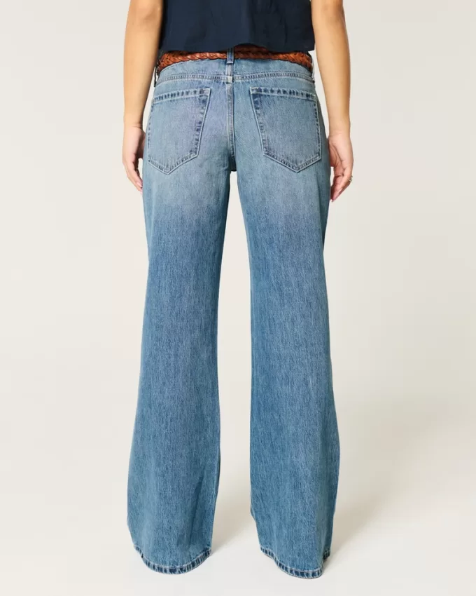 Low-Rise Medium Wash Baggy Flare Jeans,Low-Rise Medium Wash Baggy Flare Jeans