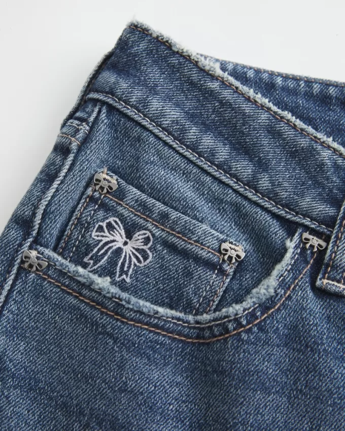 Low-Rise Medium Wash Embroidered Bow Straight Jeans,Low-Rise Medium Wash Embroidered Bow Straight Jeans Low-Rise Medium Wash Embroidered Bow Straight Jeans,Low-Rise Medium Wash Embroidered Bow Straight Jeans