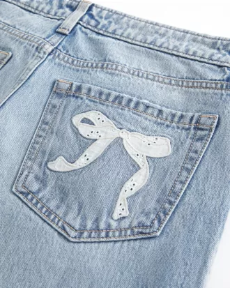 Low-Rise Medium Wash Eyelet Bow Loose Jeans,Low-Rise Medium Wash Eyelet Bow Loose Jeans Low-Rise Medium Wash Eyelet Bow Loose Jeans,Low-Rise Medium Wash Eyelet Bow Loose Jeans