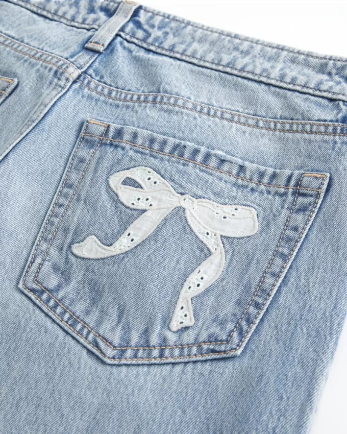 Low-Rise Medium Wash Eyelet Bow Loose Jeans,Low-Rise Medium Wash Eyelet Bow Loose Jeans Low-Rise Medium Wash Eyelet Bow Loose Jeans,Low-Rise Medium Wash Eyelet Bow Loose Jeans