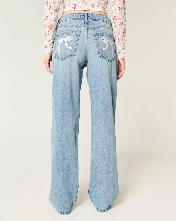 Low-Rise Medium Wash Eyelet Bow Loose Jeans,Low-Rise Medium Wash Eyelet Bow Loose Jeans Low-Rise Medium Wash Eyelet Bow Loose Jeans,Low-Rise Medium Wash Eyelet Bow Loose Jeans