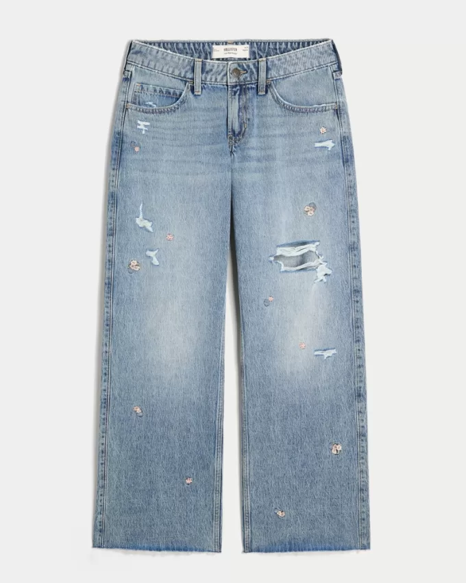 Low-Rise Medium Wash Floral Ripped Baggy Jeans,Low-Rise Medium Wash Floral Ripped Baggy Jeans Low-Rise Medium Wash Floral Ripped Baggy Jeans,Low-Rise Medium Wash Floral Ripped Baggy Jeans