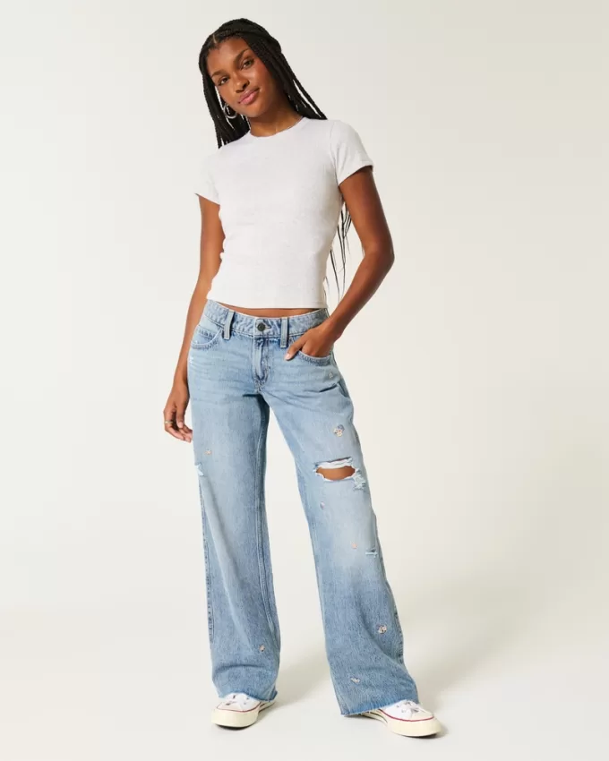 Low-Rise Medium Wash Floral Ripped Baggy Jeans,Low-Rise Medium Wash Floral Ripped Baggy Jeans Low-Rise Medium Wash Floral Ripped Baggy Jeans,Low-Rise Medium Wash Floral Ripped Baggy Jeans