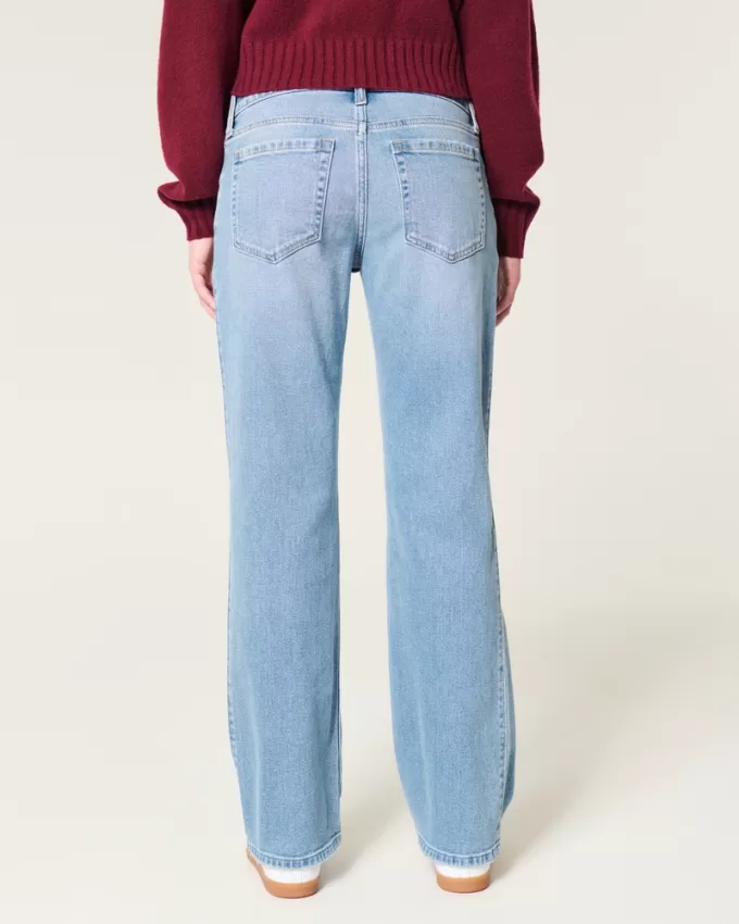 Low-Rise Ripped Medium Wash Relaxed Straight Jeans,Low-Rise Ripped Medium Wash Relaxed Straight Jeans