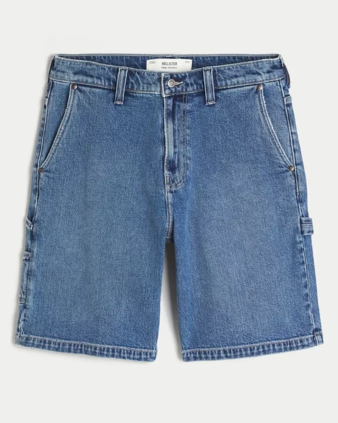 Medium Wash Baggy Painter Jean Shorts,Medium Wash Baggy Painter Jean Shorts