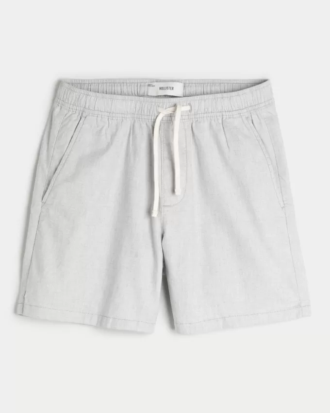 Mid-Thigh Linen-Blend Pull-On Shorts,Mid-Thigh Linen-Blend Pull-On Shorts