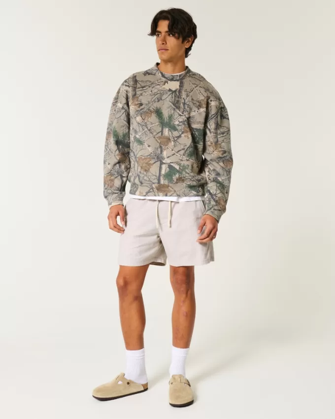 Mid-Thigh Linen-Blend Pull-On Shorts,Mid-Thigh Linen-Blend Pull-On Shorts