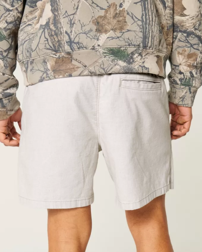 Mid-Thigh Linen-Blend Pull-On Shorts,Mid-Thigh Linen-Blend Pull-On Shorts