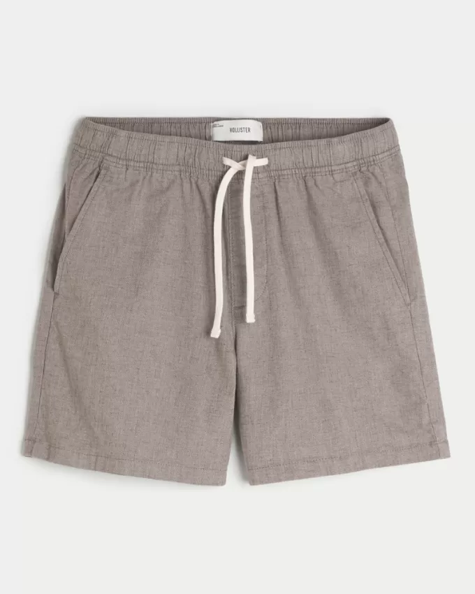 Mid-Thigh Linen-Blend Pull-On Shorts,Mid-Thigh Linen-Blend Pull-On Shorts