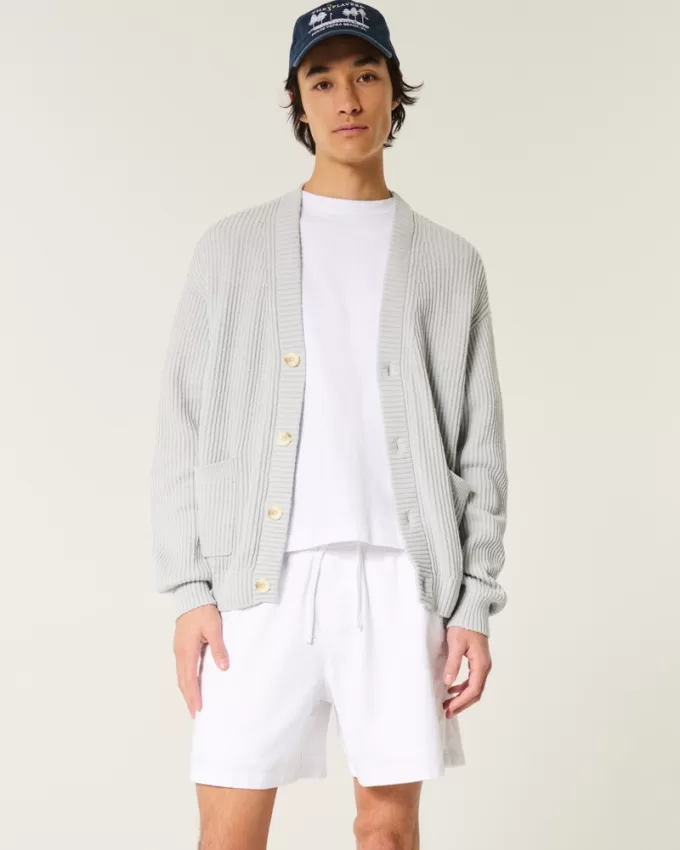 Mid-Thigh Linen-Blend Pull-On Shorts,Mid-Thigh Linen-Blend Pull-On Shorts