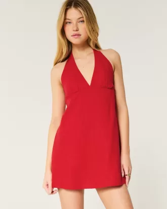 Open Back Linen-Blend Halter Dress,Open Back Linen-Blend Halter Dress Open Back Linen-Blend Halter Dress,Open Back Linen-Blend Halter Dress