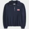 Oversized Half-Zip American Flag Graphic Sweater,Oversized Half-Zip American Flag Graphic Sweater