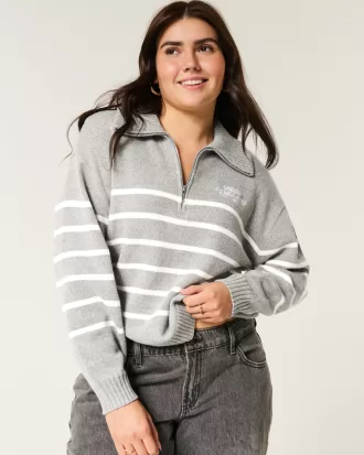 Oversized Half-Zip Graphic Sweater,Oversized Half-Zip Graphic Sweater