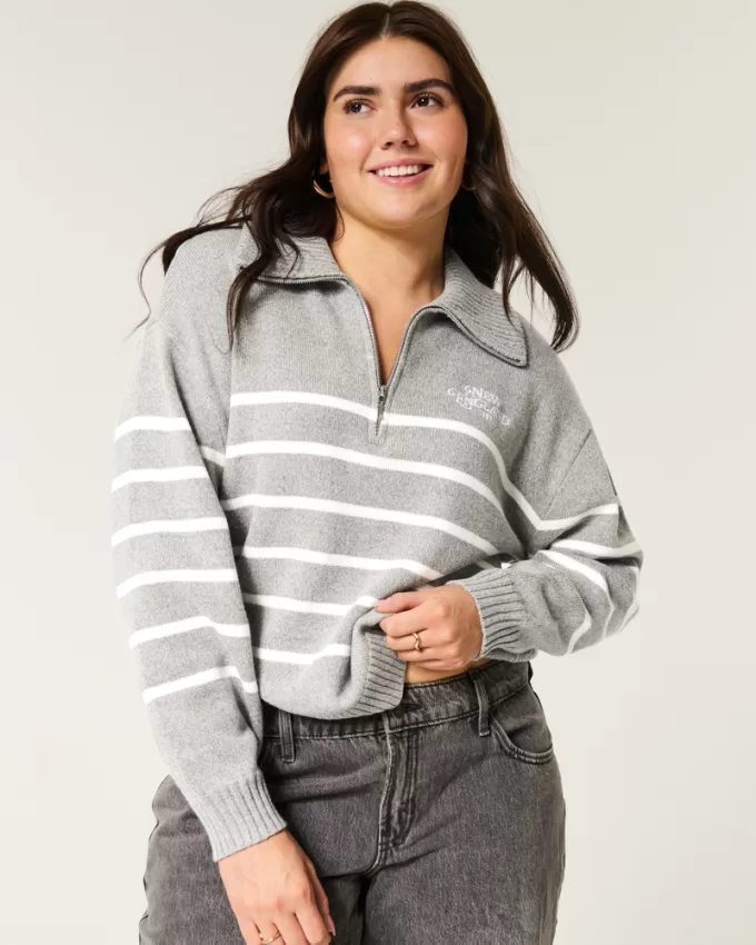 Oversized Half-Zip Graphic Sweater,Oversized Half-Zip Graphic Sweater