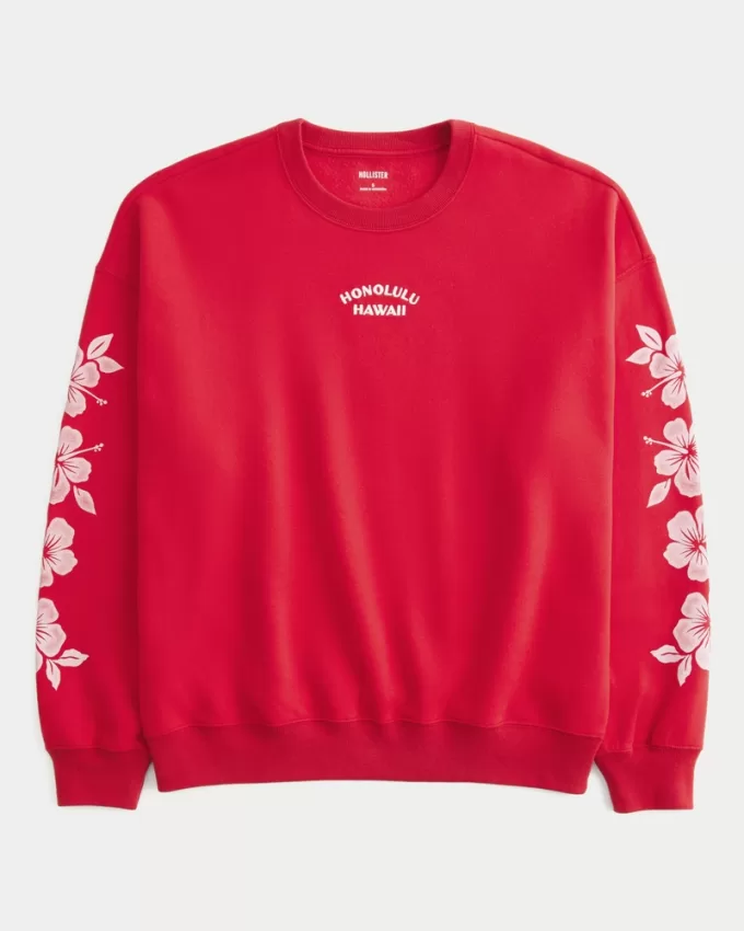Oversized Honolulu Hawaii Graphic Crew Sweatshirt,Oversized Honolulu Hawaii Graphic Crew Sweatshirt