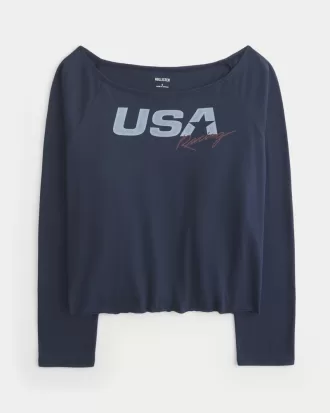 Oversized Long-Sleeve USA Racing Graphic Tee,Oversized Long-Sleeve USA Racing Graphic Tee Oversized Long-Sleeve USA Racing Graphic Tee,Oversized Long-Sleeve USA Racing Graphic Tee