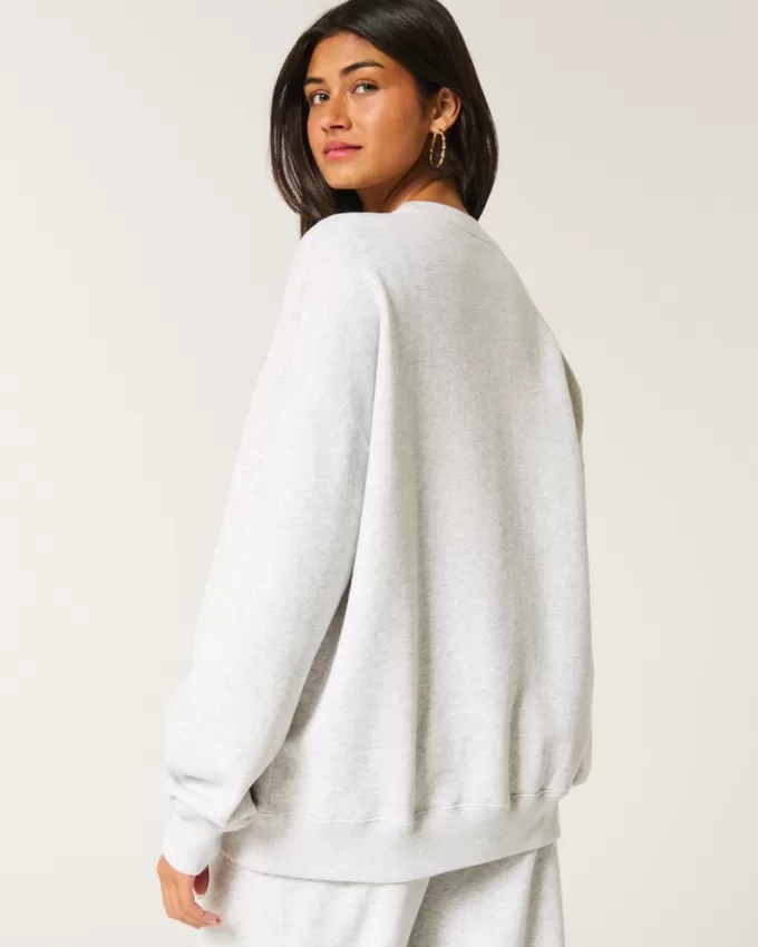 Oversized Ocean Beach Graphic Crew Sweatshirt,Oversized Ocean Beach Graphic Crew Sweatshirt