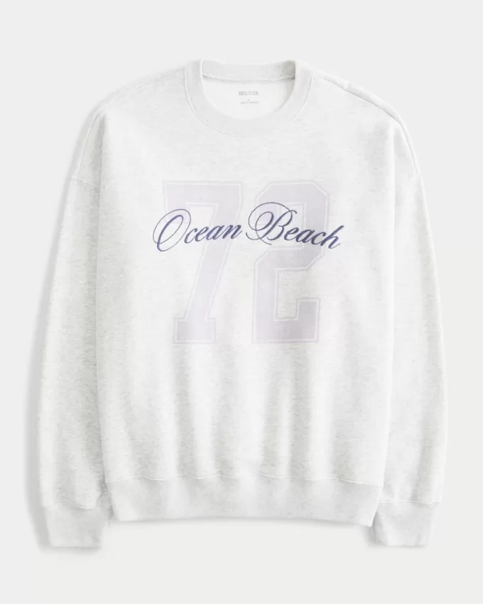 Oversized Ocean Beach Graphic Crew Sweatshirt,Oversized Ocean Beach Graphic Crew Sweatshirt