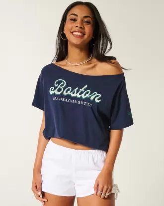 Oversized Off-the-Shoulder Boston Graphic Tee,Oversized Off-the-Shoulder Boston Graphic Tee Oversized Off-the-Shoulder Boston Graphic Tee,Oversized Off-the-Shoulder Boston Graphic Tee