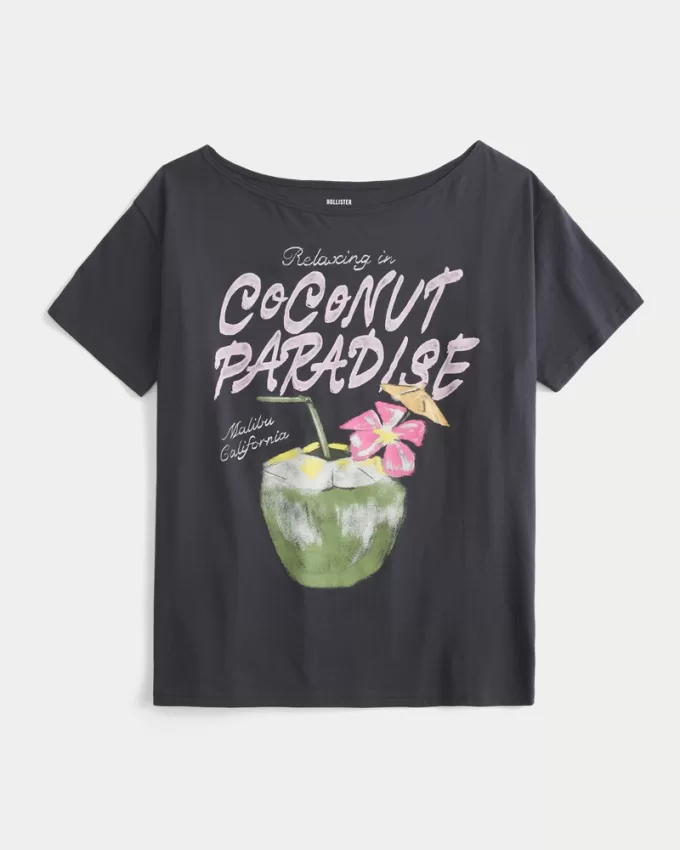 Oversized Off-the-Shoulder Coconut Paradise Graphic Tee,Oversized Off-the-Shoulder Coconut Paradise Graphic Tee Oversized Off-the-Shoulder Coconut Paradise Graphic Tee,Oversized Off-the-Shoulder Coconut Paradise Graphic Tee