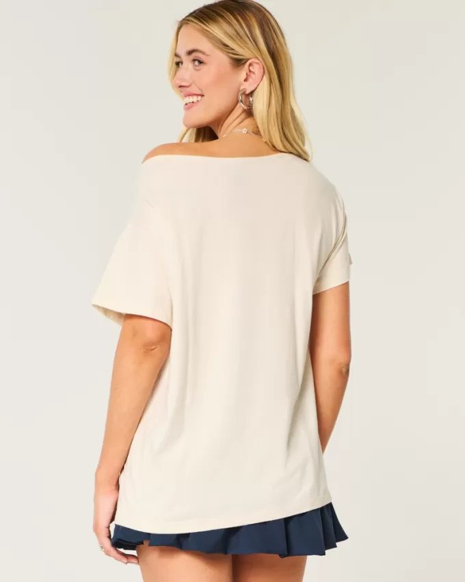 Oversized Off-the-Shoulder Good Luck Graphic Tee,Oversized Off-the-Shoulder Good Luck Graphic Tee Oversized Off-the-Shoulder Good Luck Graphic Tee,Oversized Off-the-Shoulder Good Luck Graphic Tee