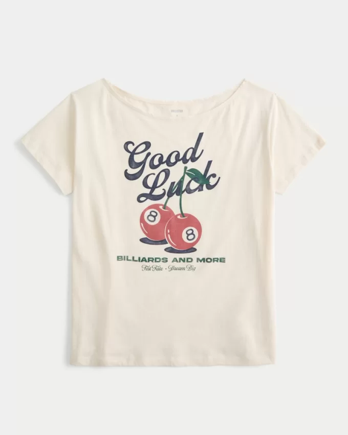 Oversized Off-the-Shoulder Good Luck Graphic Tee,Oversized Off-the-Shoulder Good Luck Graphic Tee Oversized Off-the-Shoulder Good Luck Graphic Tee,Oversized Off-the-Shoulder Good Luck Graphic Tee