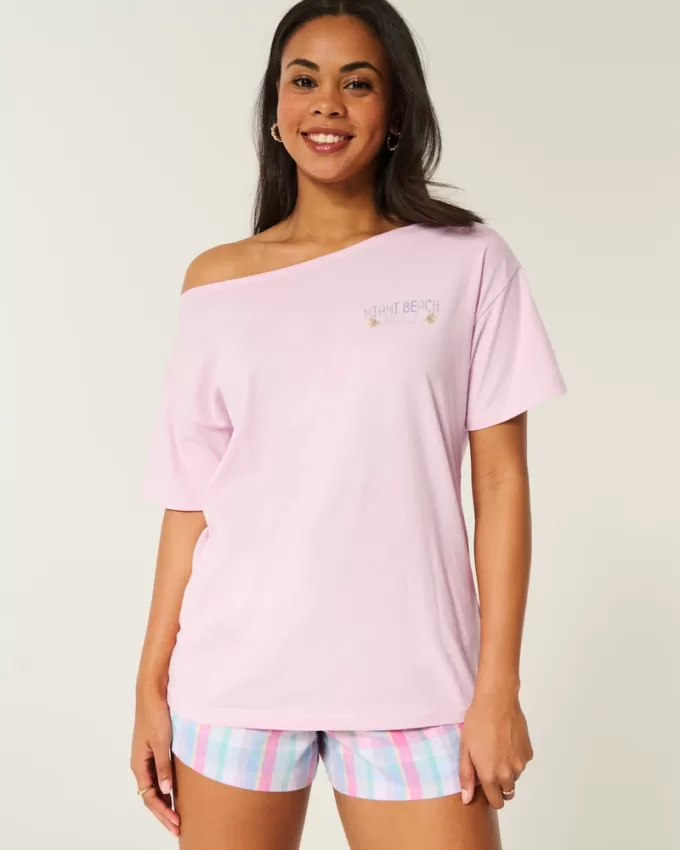 Oversized Off-the-Shoulder Miami Beach Graphic Tee,Oversized Off-the-Shoulder Miami Beach Graphic Tee Oversized Off-the-Shoulder Miami Beach Graphic Tee,Oversized Off-the-Shoulder Miami Beach Graphic Tee