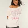 Oversized Off-the-Shoulder Miami Racing Graphic Tee,Oversized Off-the-Shoulder Miami Racing Graphic Tee