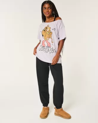 Oversized Off-the-Shoulder Scooby-Doo Graphic Tee,Oversized Off-the-Shoulder Scooby-Doo Graphic Tee