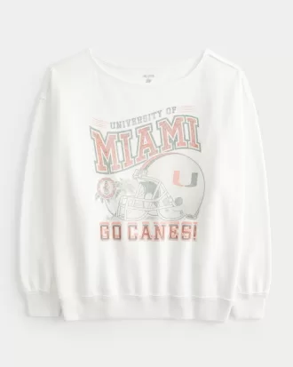 Oversized Off-the-Shoulder University of Miami Graphic Sweatshirt,Oversized Off-the-Shoulder University of Miami Graphic Sweatshirt