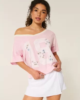 Oversized Off-the-Shoulder Varsity Floral Graphic Tee,Oversized Off-the-Shoulder Varsity Floral Graphic Tee Oversized Off-the-Shoulder Varsity Floral Graphic Tee,Oversized Off-the-Shoulder Varsity Floral Graphic Tee