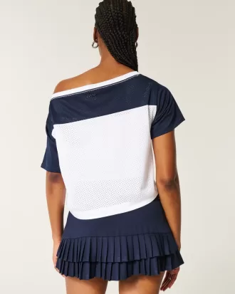 Oversized Off-the-Shoulder Varsity Graphic Jersey,Oversized Off-the-Shoulder Varsity Graphic Jersey