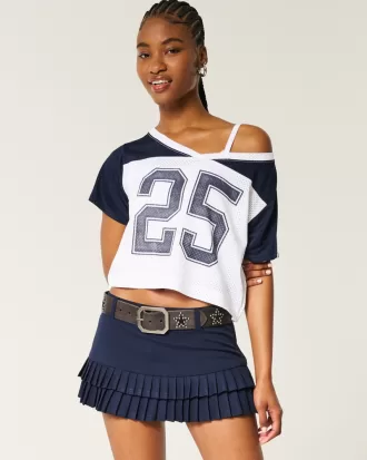 Oversized Off-the-Shoulder Varsity Graphic Jersey,Oversized Off-the-Shoulder Varsity Graphic Jersey